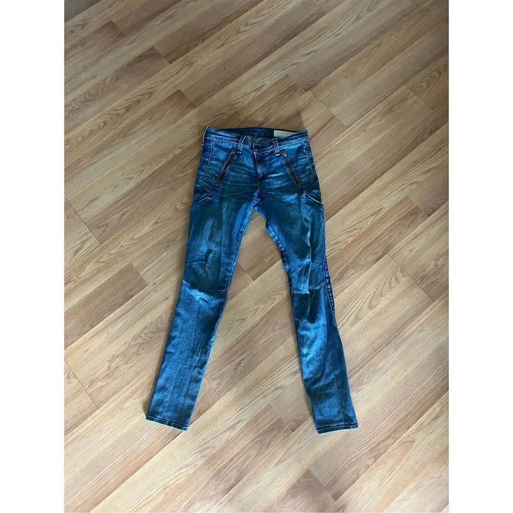 Rag & Bone Women's Blue Mid Rise Rally Cargo Skinny Moto Jeans Size 26